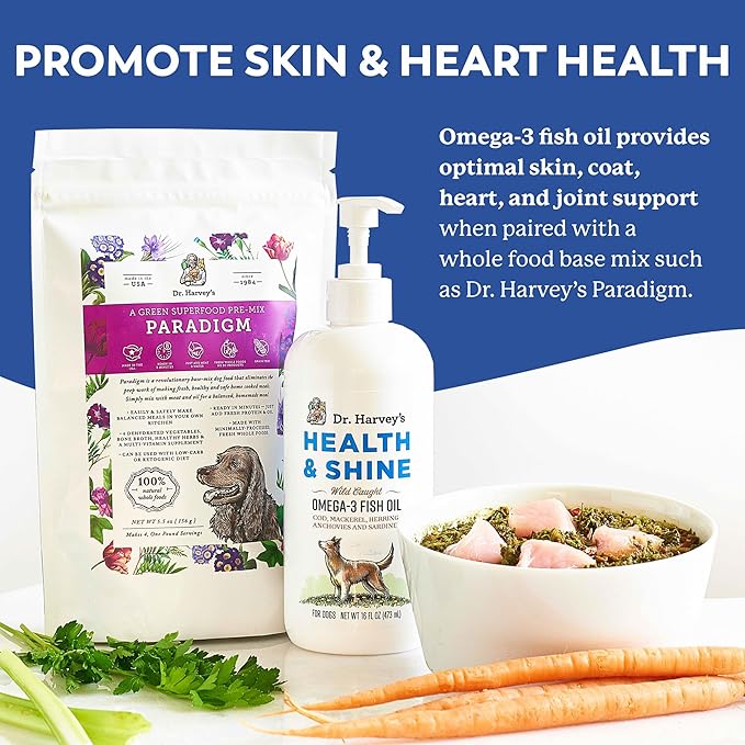 Dr. Harvey’s Health & Shine Omega 3 Fish Oil for Dogs from Wild Caught Cod, Mackerel, Herring, Anchovies and Sardines - Supports Beautiful Fur, Strong Joints and Itchy Allergy Relief (16 fl. oz.)