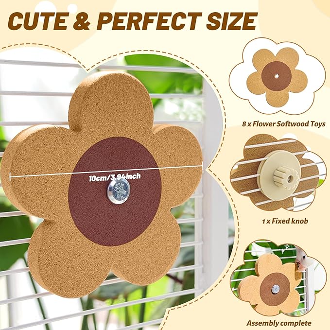 16 Pieces Bird Chew Toy, Natural Parrot Cork Foraging Training Toys for Relieve Boredom & Anxiety, Parrot Rotating Cork Chew Toy for Macaws, Conures, Budgies, Finches, Cockatiel