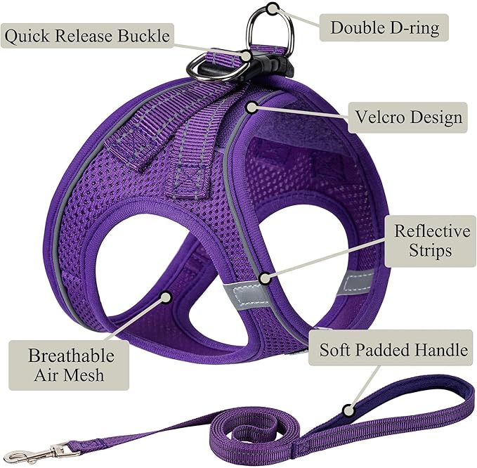 Dog Harness with Leash Set, No Pull Adjustable Reflective Step-in Puppy Pet Vest Harnesses for Small Medium Large Dogs and Cats,Purple L