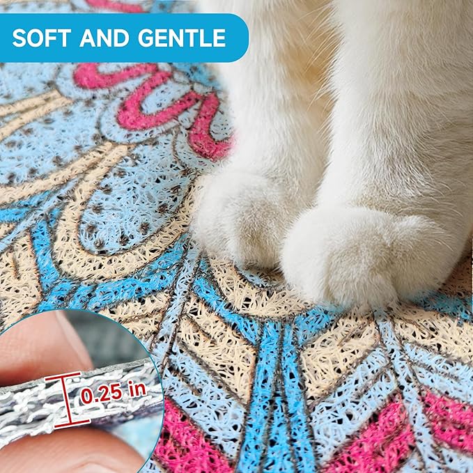 Cat Litter Mat, 24" x 16" Litter Box mat, Traps 100% Litter, Non-Slip Kitty Litter Trapping mats, Small Cute Litter mat, Easy Clean for Scatter Control, Bohe cat Food mat, Urine Waterproof
