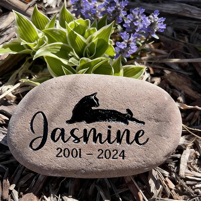 Personalized Cats Memorial Stone - Custom Engraved Natural River Rock with Name & Icon, Handcrafted Pet Loss Gift, Garden or Indoor Angel Pet Remembrance Stone (for Cats)