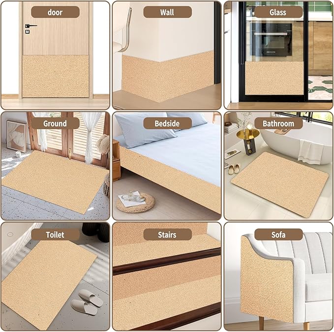 2 Pcs 39.4"X15.8" Cat Scratch Mat for Furniture and Wall Protectors, Trimmable Self-Adhesive Cat Scratch Pads, DIY Cat Scratcher for Covering Cat Tower and Couch Protector (Khaki)