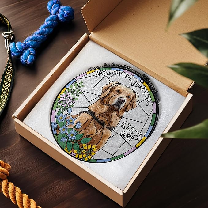 Custom Dog Portrait Art Suncatcher Stained Glass Remembrance Gift Cat Indoor Decor Window Hanging Dog Cat Bereavement Keepsake Loss of Pet