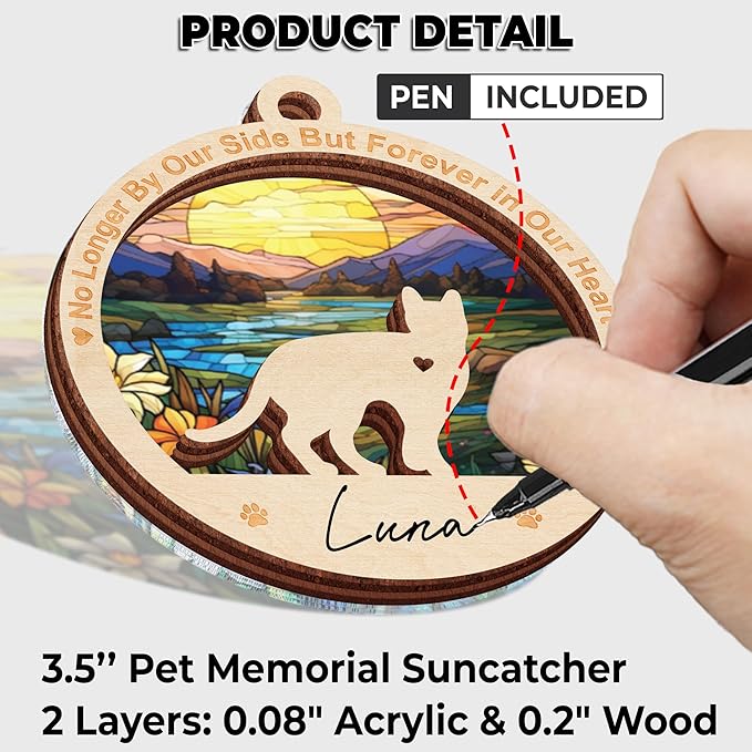 Cat Memorial Ornaments, Christmas Xmas Tree Ornament Window Hanging Car Sympathy Gift for Loss of Pet Bereavement Keepsake Remembrance Gifts for Cat Lovers Holiday Decoration PO235