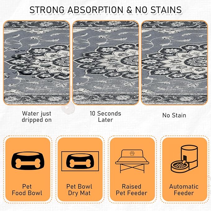 Dog Food Feeding Mat - Absorbent Diatomite Pet Dog Cat Bowl Mats for Food and Water, Anti Slip Dog Bowl Placemat for Floors, Quick Dry Pet Dish Matts Supplies, Bohemia Style, 17 * 30in