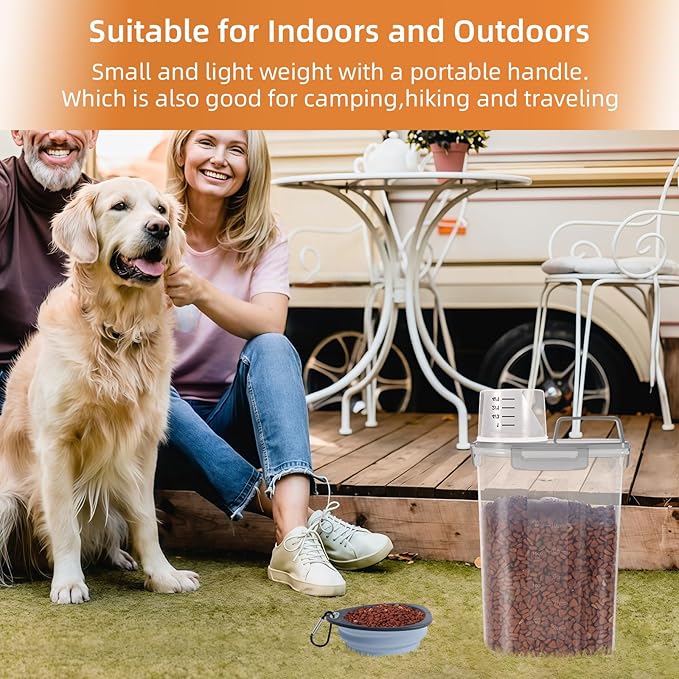 3-5Lbs Airtight Small Cat Dog Pet Food Storage Containers BPA Free, with Large Pour Spout/1 Measuring Cup/ 4 Safety Locks and Double-layer Silicone Strip (Clear Grey 2Pack)