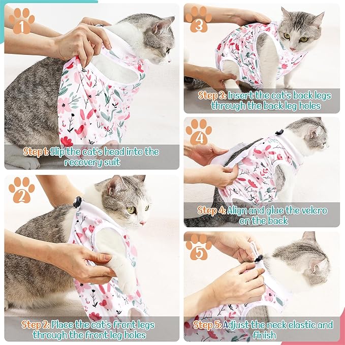 SlowTon Cat Recovery Suit - Cat Onesie for Cats After Surgery Female Male, Kitten Clothes Cats Surgical Spay Suit Abdominal Wounds, E-Collar Alternative Bodysuit Shirt Anti-Licking (White, L)