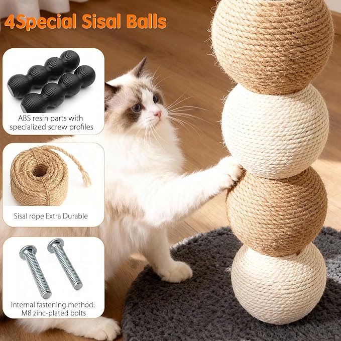 2 Pack Cat Scratching Post Replacement, 13.8 x 3.93 Inch Moden Sisal Poles with M8 Screws, Refill Parts for Indoor Cat Towers and Furniture Repair-White