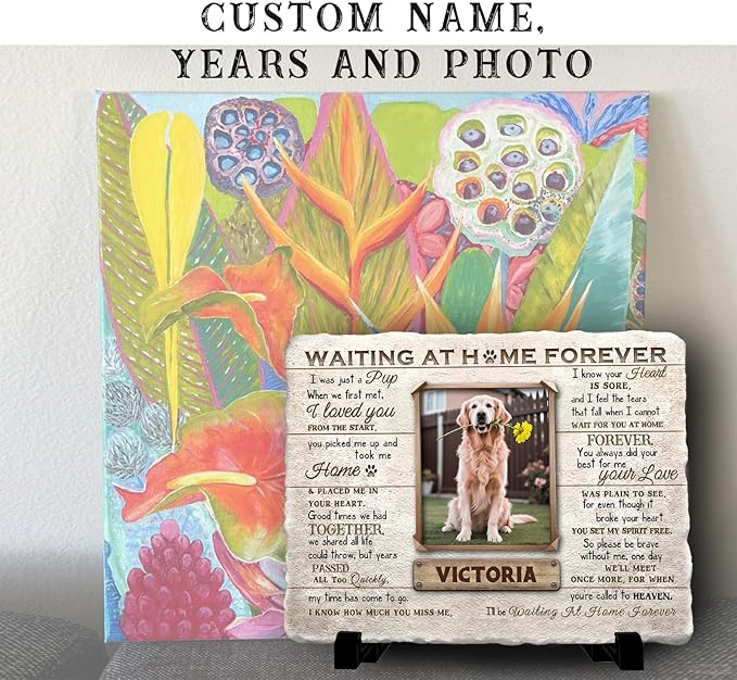 Personalized Pet Memorial Stone, Custom Dog Memorial Gifts for Loss of Dog with Photo Name Date, Dog Remembrance Gift, Loss of Dog Sympathy Gift for Dog Cat Lovers (Quote 02)