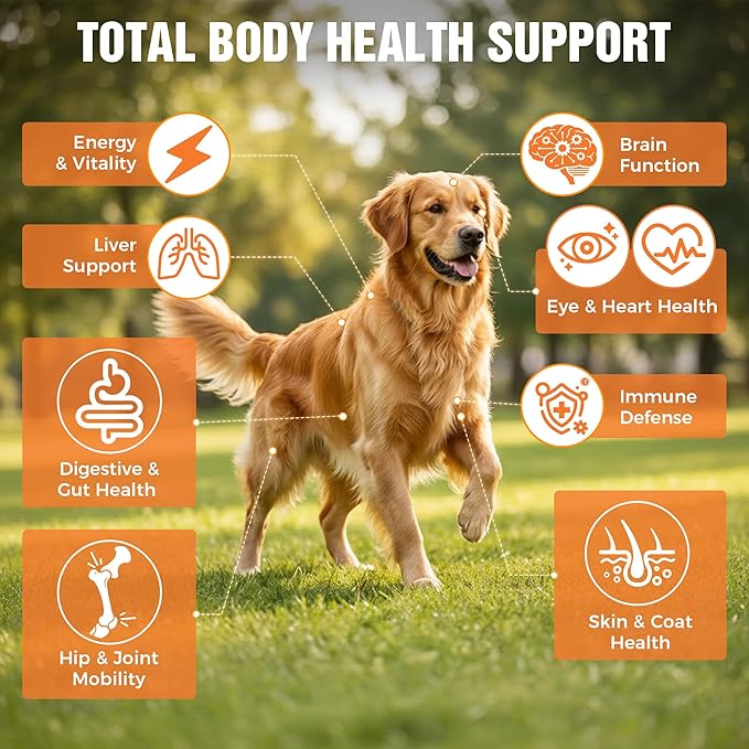 8-in-1 Dog Multivitamin Soft Chews - Glucosamine for Joint Support, Probiotics for Gut Health, Omega-3 for Skin and Coat - Daily Health Supplement for All Breeds