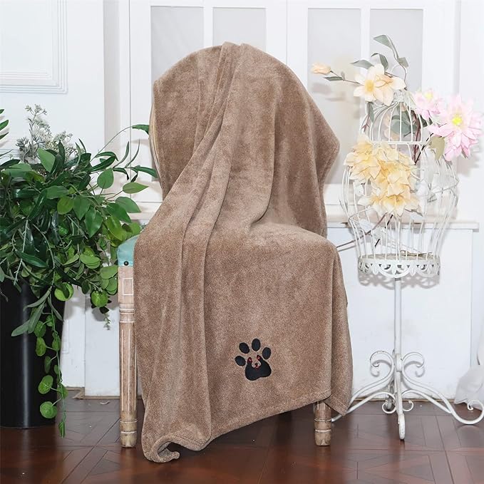 Extra Large Dog Towel Super Absorbent Soft Microfiber Pet Bath Grooming Towels for Drying Dogs and Other Pets (XL-55" * 36", Brown)