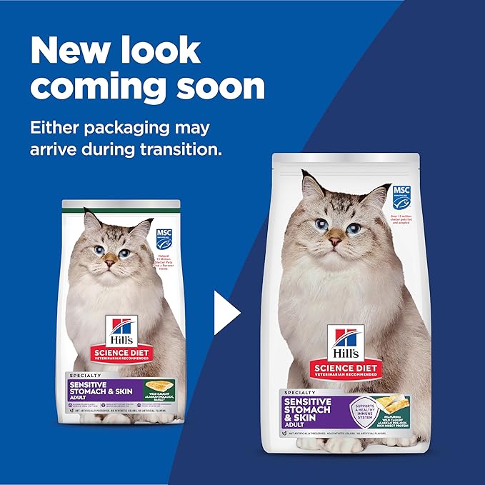 Hill's Science Diet Sensitive Stomach & Skin, Adult 1-6, Stomach & Skin Sensitivity Support, Dry Cat Food, Pollock & Barley, 6 lb Bag