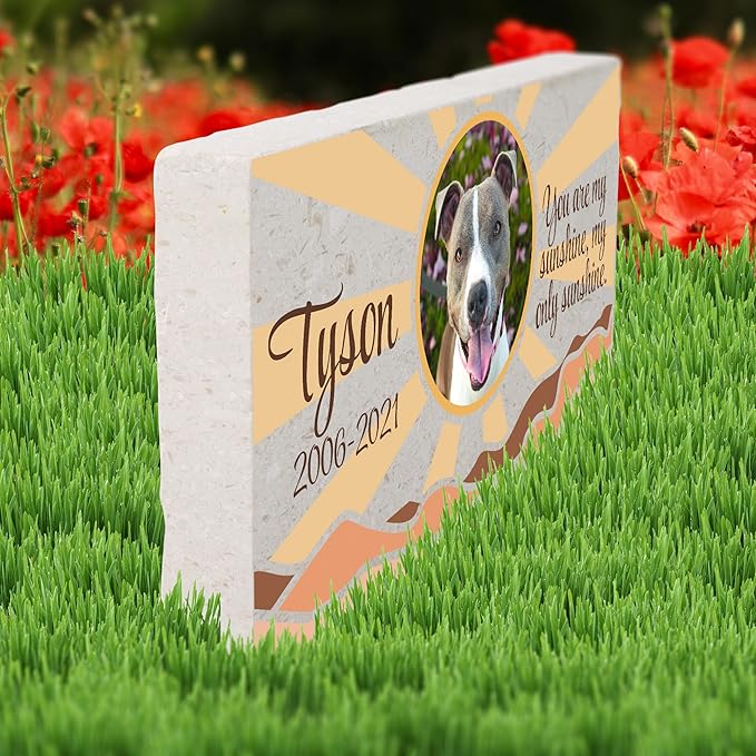 Personalized Pet Memorial with Keepsake Photo on Limestone - Headstones, Garden Stones, and Grave Markers for Dogs - Dog Memorial Stone, Pet Memorial Gifts - 12”x 6”x1.25" (D. Tyson Design)