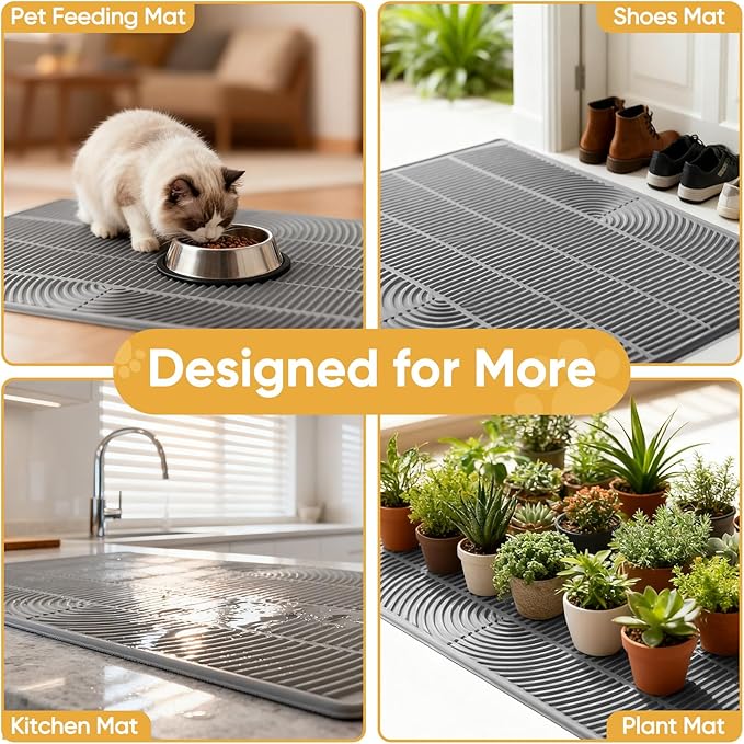 TRZZ XXL Extra Large Cat Litter Mat, Silicone Litter Box Mat for Floor, Waterproof & Non-Slip, Easy to Clean, Cat Litter Trapping Mat & Kitty Litter Catcher for Scatter Control (Blue)
