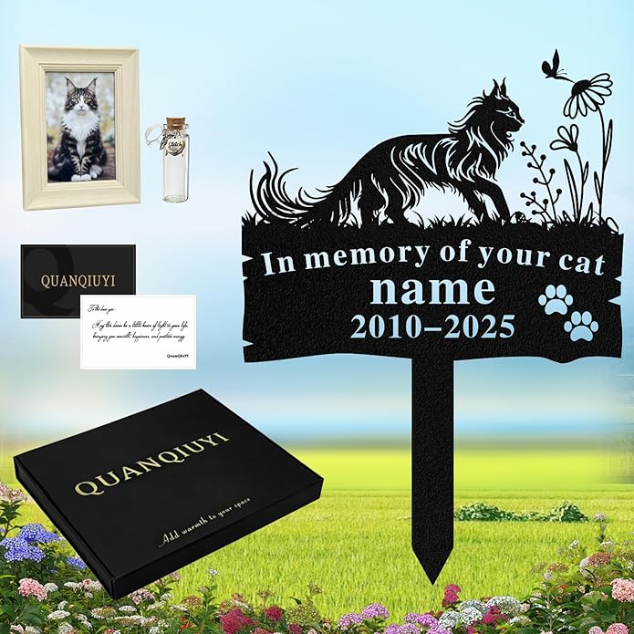 Personalized Memorial Marker for Departed Feline Friends, Handcrafted Cat Grave Stone