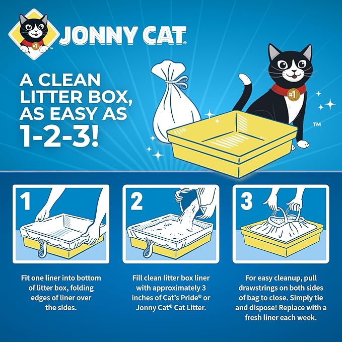 Jonny Cat Litter Box Liners: Heavy Duty - Tear & Leak Resistant - Drawstring Close - Jumbo, 30 Count