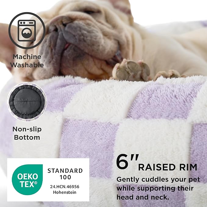 LE SURE Shown on TV Cat Beds for Indoor Cats - Round Donut Small Dog Bed Calming Gift for Pets, Cute Modern Home Decor Beds with Jacquard Shaggy Plush & Anti Slip Bottom, 20 Inch, Purple