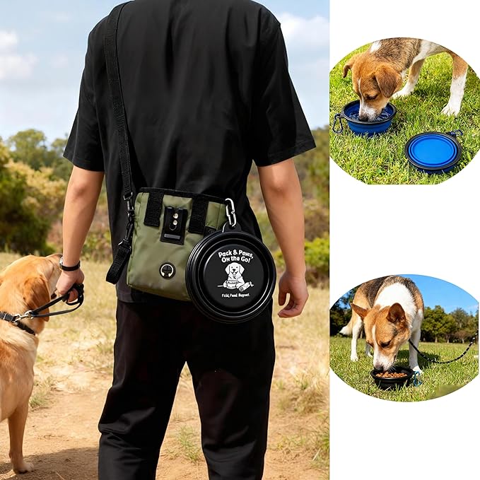 Dog Treat Pouch for Pet Training,Dog Treats Pouches and Collapsible Dog Bowl Set for Cats & Dogs Outdoor Walking, Traveling.