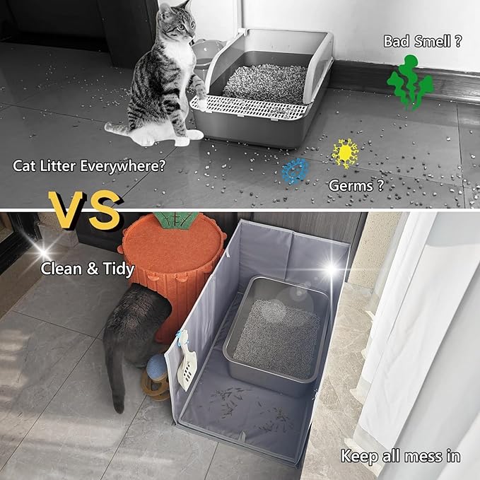 Extra Large Cat Litter Box Enclosure with Litter Mat, Open Top High Side, All-in-One Waterproof Splash Guard for Pet Litter Pan, Scratch Proof Cover for Cat Litter Boxes