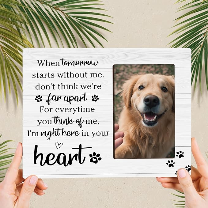 Pet Memorial Gifts for Loss of Pet, Right Here In Your Heart, Cat Dog Memorial Wooden Picture Frame Sympathy Gifts, Fits 4x6 Photo Frame