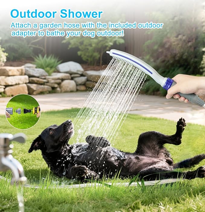 Dog Shower Attachment, Dog Bathing Supplies for Fast and Easy Bathing, Indoor and Outdoor Sprayer Includes Lick Mat and 8-Foot Flex Hose