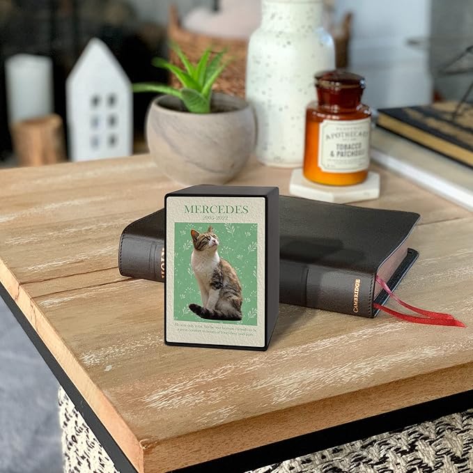 Custom Pet Keepsake Urns for Cats, Wooden Box for Pet Ashes with Photo for Your Beloved Pets, Pet Cremation Urns as Sympathy Gifts for Pet Lovers - Small, 6" x 4" x 2.75" Pet Urn (Marcedes)