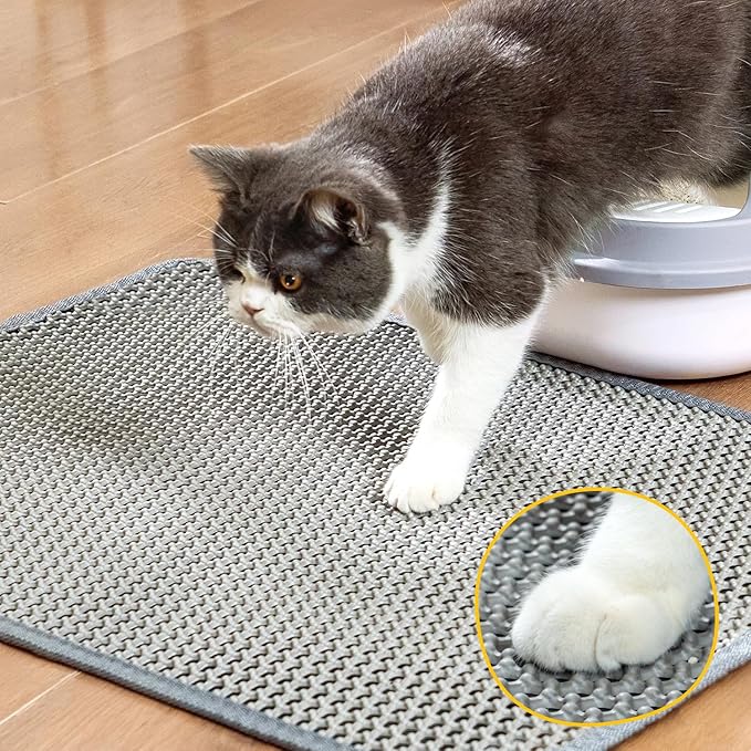 Cat Litter Mat New Size 23.6"x14.6" for Small Spaces, Upgrade Super Waterproof Back Layer Litter Box Mat, Non Slip, Durable, Soft on Paws Kitty Trapping Matt, Gray