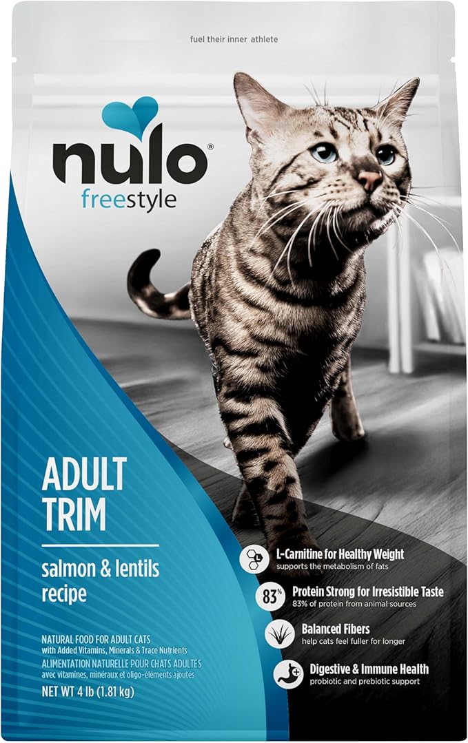 Nulo Freestyle High Protein Trim Cat Food, Salmon & Lentils Recipe - Natural Grain-Free Dry Cat Food for Weight Management with l-Carnitine, Natural Fiber, & Probiotics, 4 lb Bag