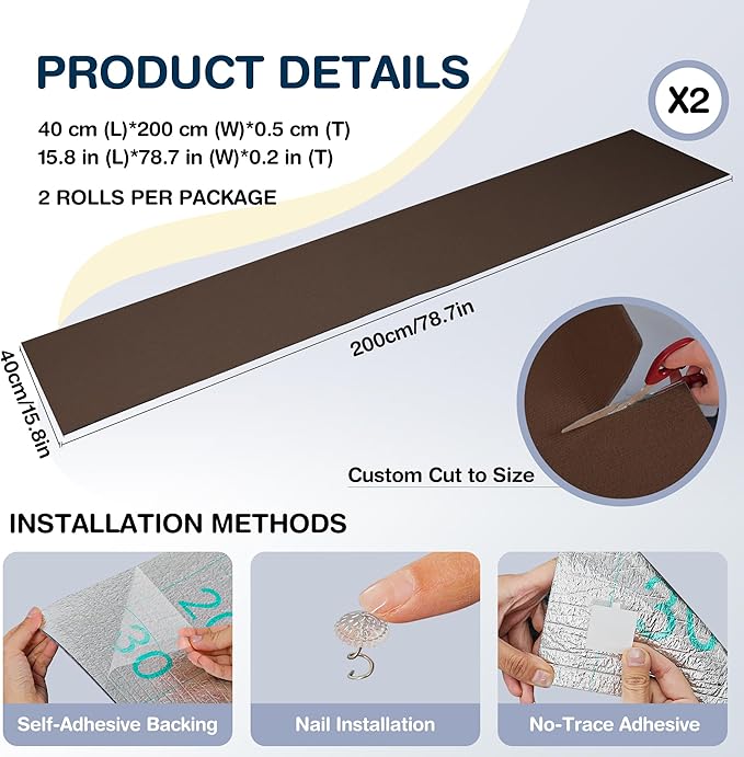 2 Pack Cat Scratcher Mat Roll for Furniture & Couch Protection | Total 157.5" x 15.8" Trimmable Self-Adhesive Carpet Cat Scratch Pad Replacement (Brown)