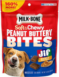 Milk-Bone Peanut Buttery Bites, Soft Dog Treats with Jif Peanut Butter & Real Bacon, 11.8 Oz. Bags