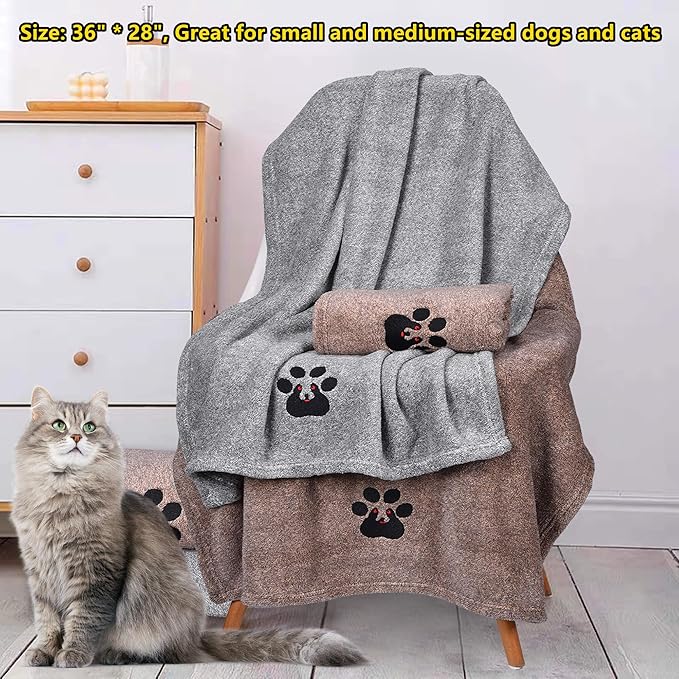 Dog Towel - Pack of 4 - Super Absorbent Soft Microfiber Pet Bath Grooming Towels for Drying Dogs and Other Pets (M-36" * 28", 2Grey and 2Brown)