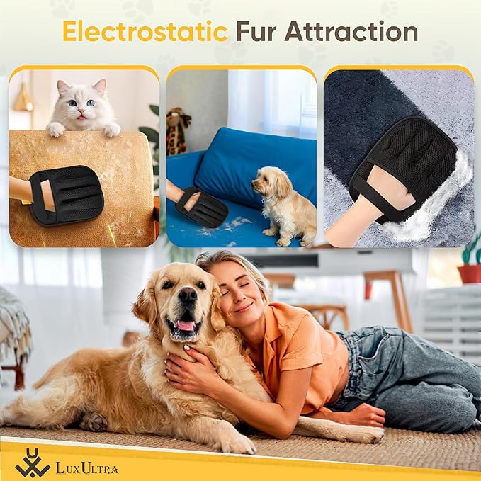 LuxUltra 2 Pet Hair Removal Glove Upgraded 5 Finger, Cat Hair Remover for Couch, Reusable Dog Hair Remover Electrostatic Magic Brush, Pet Hair Remover Glove for Laundry, Furniture, Carpet, Car Seat