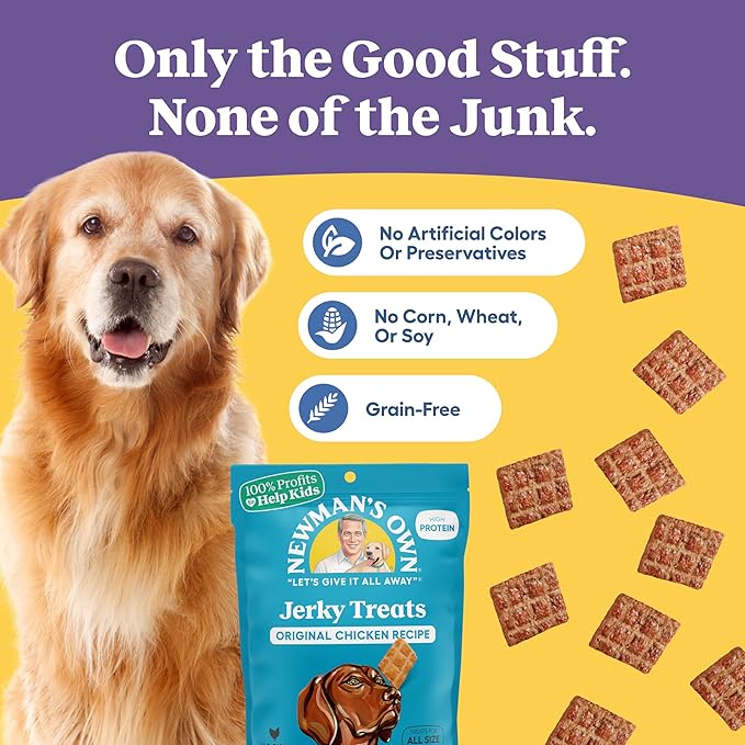 Newman's Own Chicken Jerky Dog Treats, 5 oz Bag (Pack of 6) — High Protein, Grain Free, US Farm-Raised Chicken as First Ingredient, Chewy Wholesome Training Rewards