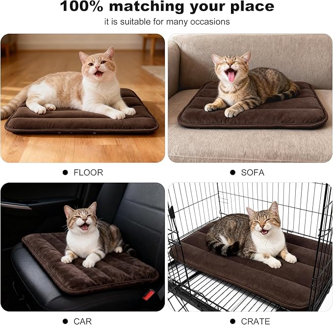 Dog Crate Pad, Ultra Soft & Anti-Slip Kennel Mat, Secure Fit for Metal Crates & Dog Cages, Washable Cozy Bed for Small Medium Large Dogs (Dark Brown, XS(18"*12"*1.5"))