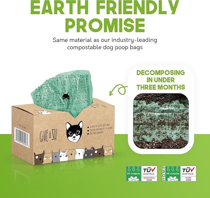 Home Compostable Cat Litter Box Liners, Jumbo XL 36” x 19” Drawstring - Extra Thick Heavy Duty Litter Box Bags, Tear Resistant & Leak-Proof Cat Liners for Easy Cleanup - Pack of 10