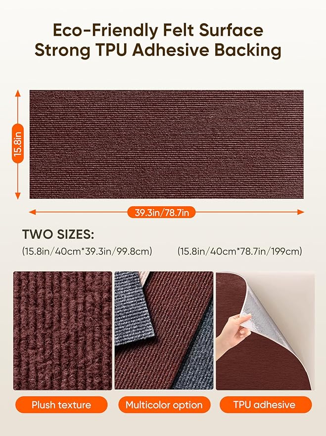 Cat Scratch Mat Furniture Protector, Eco-Friendly DIY Trimmable Self-Adhesive Cat Scratching Pad, Couch Wall Sofa Guard, Reusable Claw Scratching Protector 39.4"x15.8" (Brown)