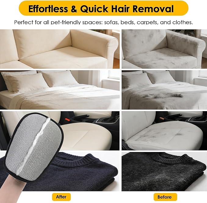 SAWMONG 2-Pack Pet Hair Removal Gloves, Fan-Shaped Reusable Dog & Cat Hair Remover for Clothes, Couch, Carpet & Car Seats