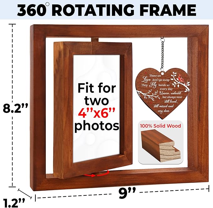 Rotating 4x6 Picture Frame Father's Day Wooden Gift Sympathy Loss of Dad Mom Grandpa Husband Step God Dad Friends Those We Love Memorial Keepsake Table Grief Funeral Decor In Memory Gift HR3-W