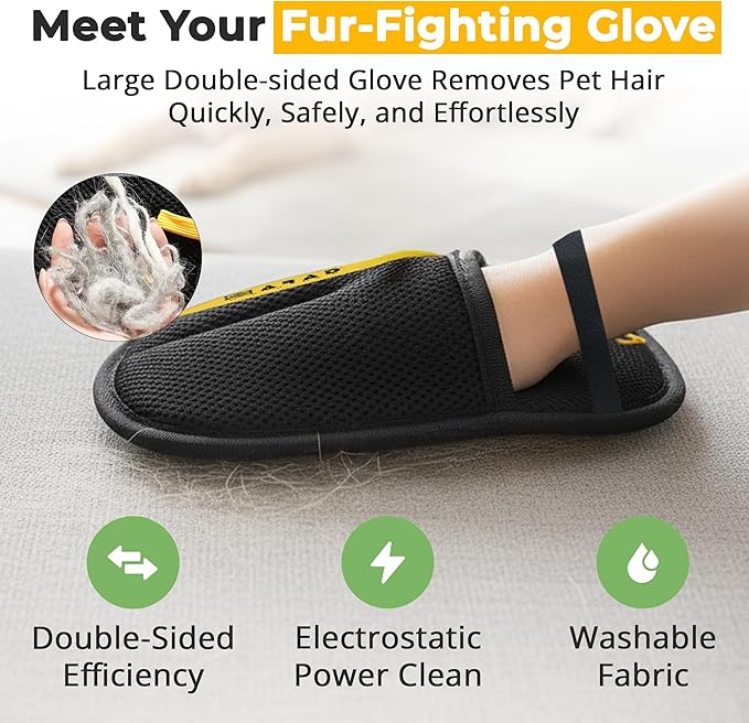 ZARAD Pet Hair Removal Glove for Dogs & Cats – Electrostatic Reusable Dog & Cat Hair Remover Glove | 2-in-1 Pet Grooming Glove & Fur Remover for Furniture, Couch, Car, Carpet, Laundry & Clothes (1)