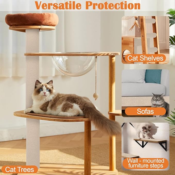 Cat Scratch Furniture Protector - 138" x 13.8" Trimmable Self-Adhesive Cats Claws Scratch Pads, DIY Cat Climbing Couch Protector for Scratch Post Cat Tree Replacement Indoor (Khaki)
