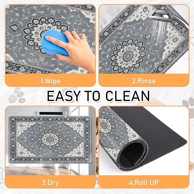 Dog Food Feeding Mat - Absorbent Diatomite Pet Dog Cat Bowl Mats for Food and Water, Anti Slip Dog Bowl Placemat for Floors, Quick Dry Pet Dish Matts Supplies, Bohemia Style, 17 * 30in