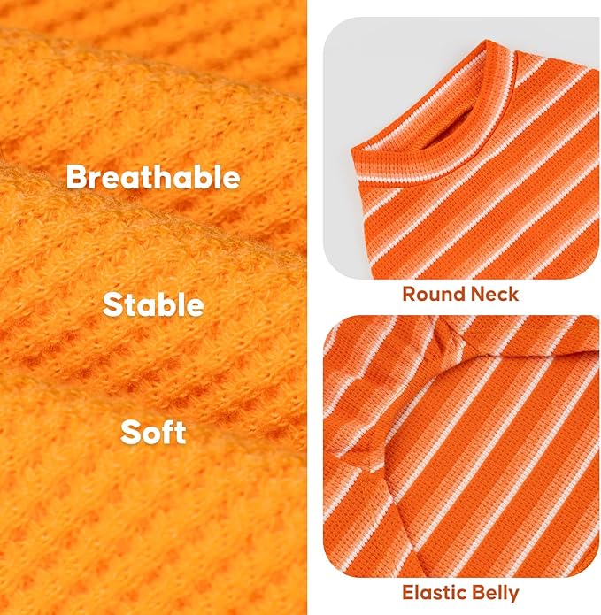 KYEESE 2Pack Waffle Dog Shirts for Small Dogs Stretchy T-Shirts Lightweight Tank Top Sleeveless Striped Shirt Vest Breathable Cat Shirt, XX-Large, Orange+Striped