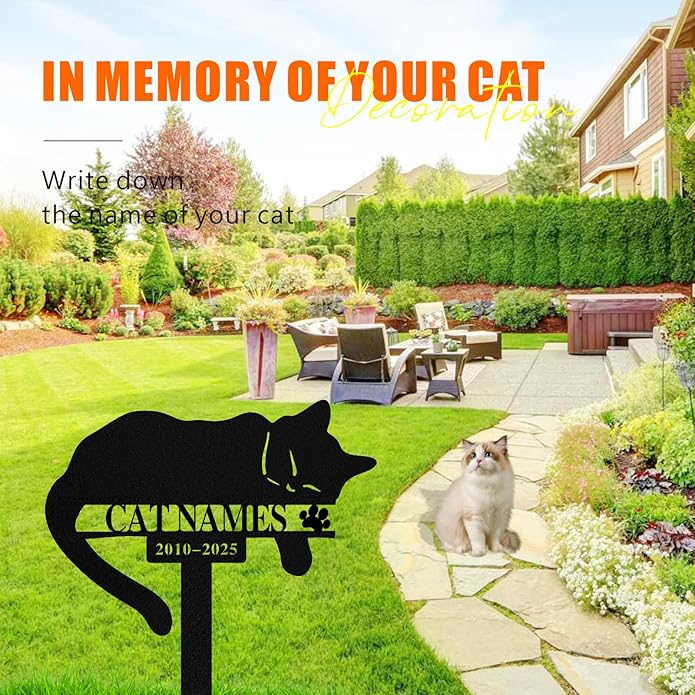 Personalized Memorial Marker for Departed Feline Friends, Handcrafted Cat Grave Stone