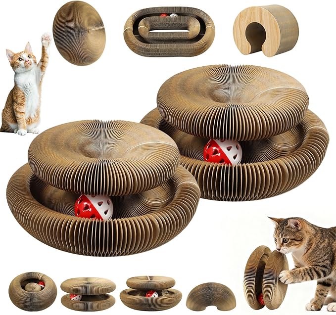 2PCS Cat Toys Magic Organ Cat Scratcher,Foldable Reversible Accordion Kitty Toy with Ball Bell for Indoor Outdoor Cat Toy Exercise Anxiety Relief