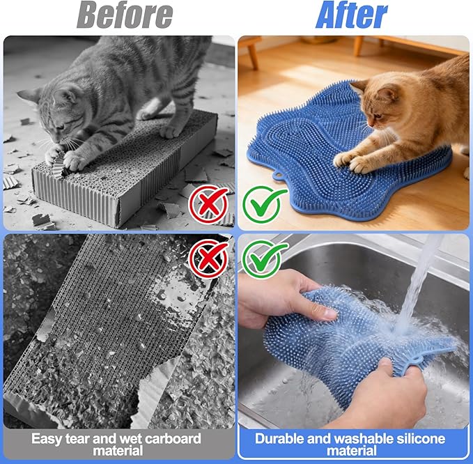 Mity rain Cat Scratching Post Silicone for Indoor Cats, Reusable Cat Scratcher with Suction Cups, Cat Scratch Pad for Beds, Furniture, Sofa Protect
