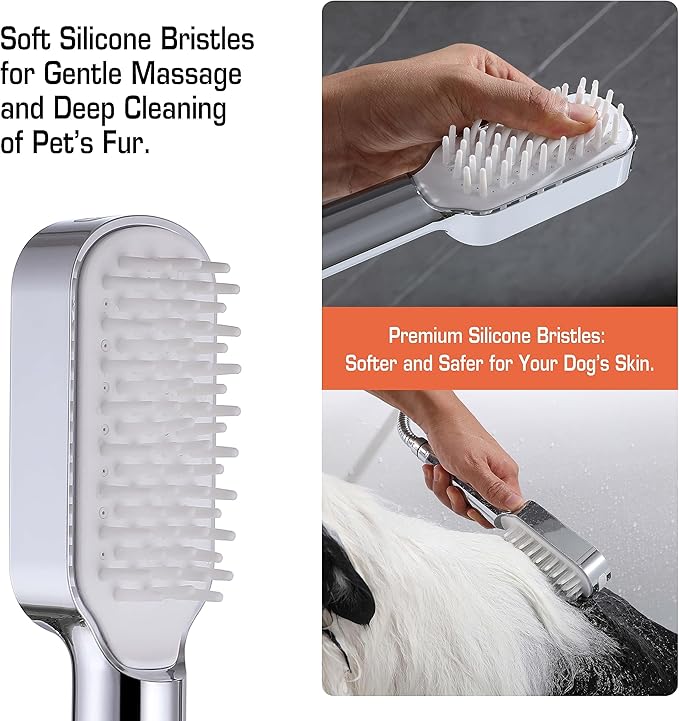 Dog Shower Attachment Kit with Handheld Sprayer – 8FT Flexible Stainless Steel Hose +Shower Arm Diverter – High Pressure Pet Bath Wand for Medium & Large Dogs, Long Thick Coat, Indoor All-Year Use