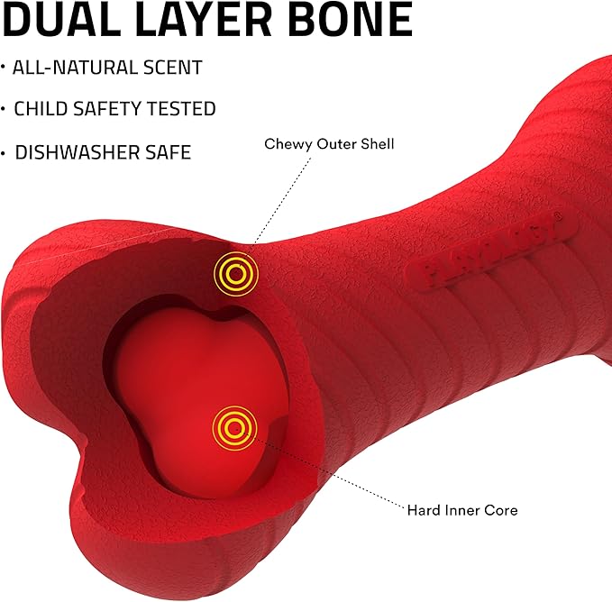 Playology Dog Toys | Dual Layer Bone Chew Toy Bone for Dogs (Value 2-Pack) | Medium Beef Scented Toy - Easy to Clean and Made from Non Toxic Materials