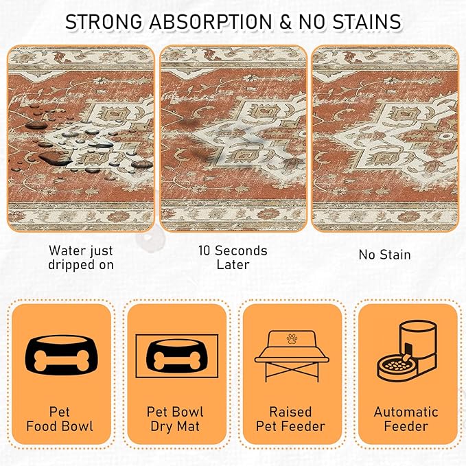 Dog Food Bowl Mat - Absorbent Quick Dry Dog Feeding Mats for Food and Water, Anti Slip Cat Bowl Placemat for Floors, Diatomite Pet Dish Matts Accessories Supplies, Bohemia Style, 16 * 24in
