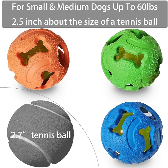 Leejec Dog Toys, 2.5" Interactive Light up Balls, Chew Toys for Medium and Small Breed, Rubber Durable Fetch Training Balls, Pet Birthday Gift, 3-Pack
