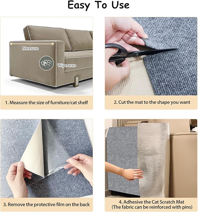 NATUYA Cat Scratch Couch Furniture Protector, 78.7"x15.8" Self-Adhesive Cats Scratching Pad Deterrent, Trimmable DIY Climbing Cat Scratcher(Drak Gray)